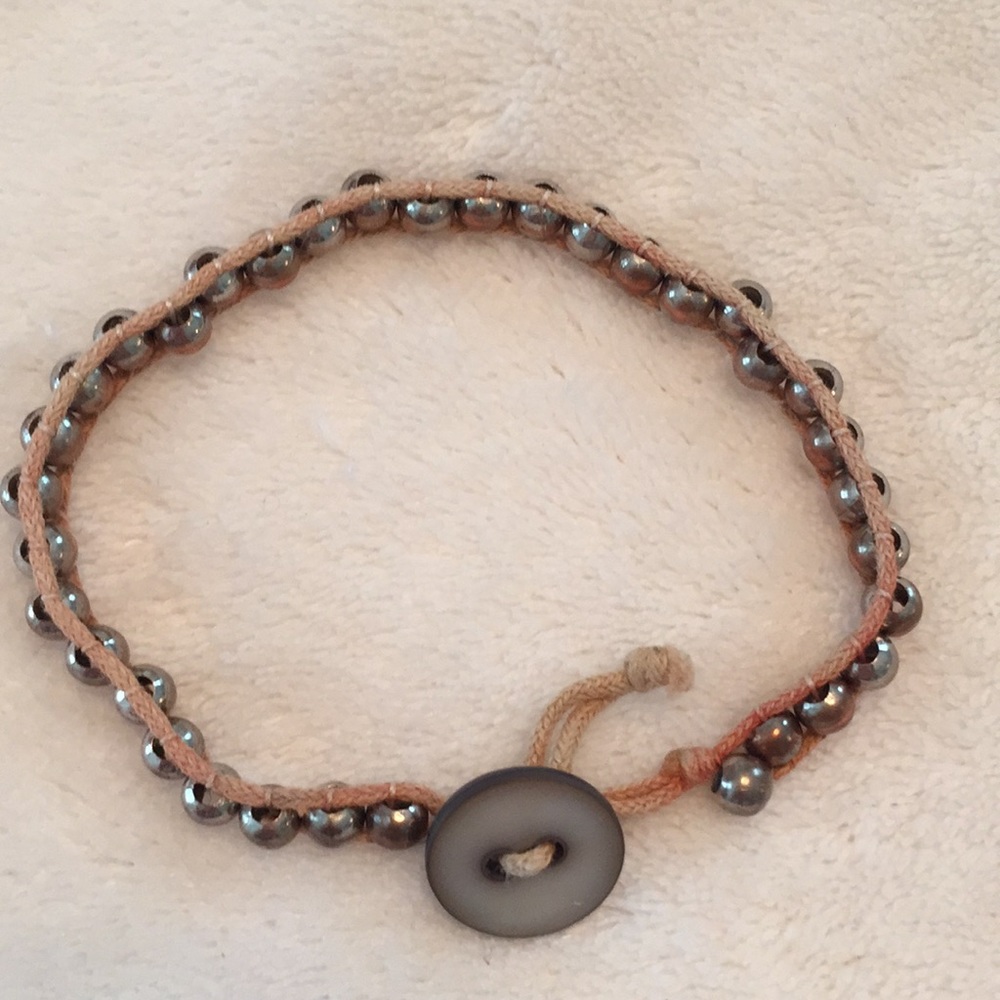 Metal bead and cord ankle or wrist bracelet